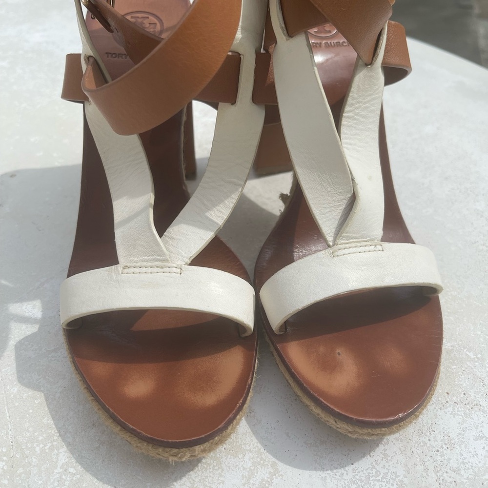 Tory Burch Marbella Brown/Ivory Leather Ankle Strap Espadrille Sandal - Picture 9 of 12